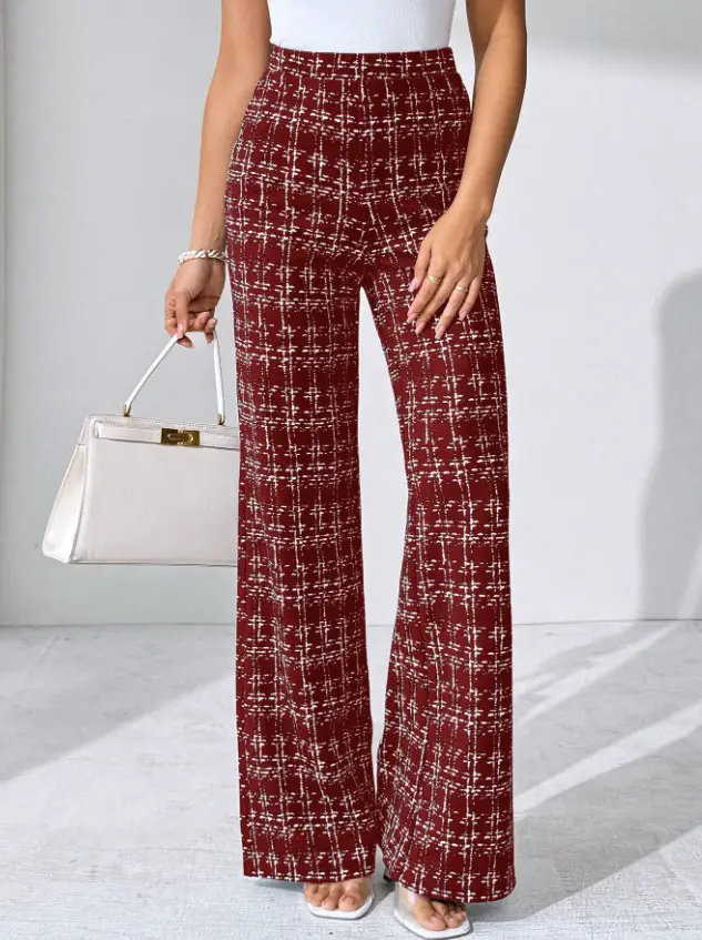Women Woven Plaid High Waist Pants Spring Summer Autumn — feature 11