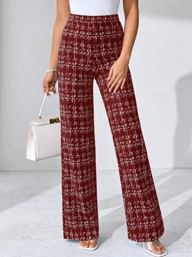 Women Woven Plaid High Waist Pants Spring Summer Autumn — feature 12
