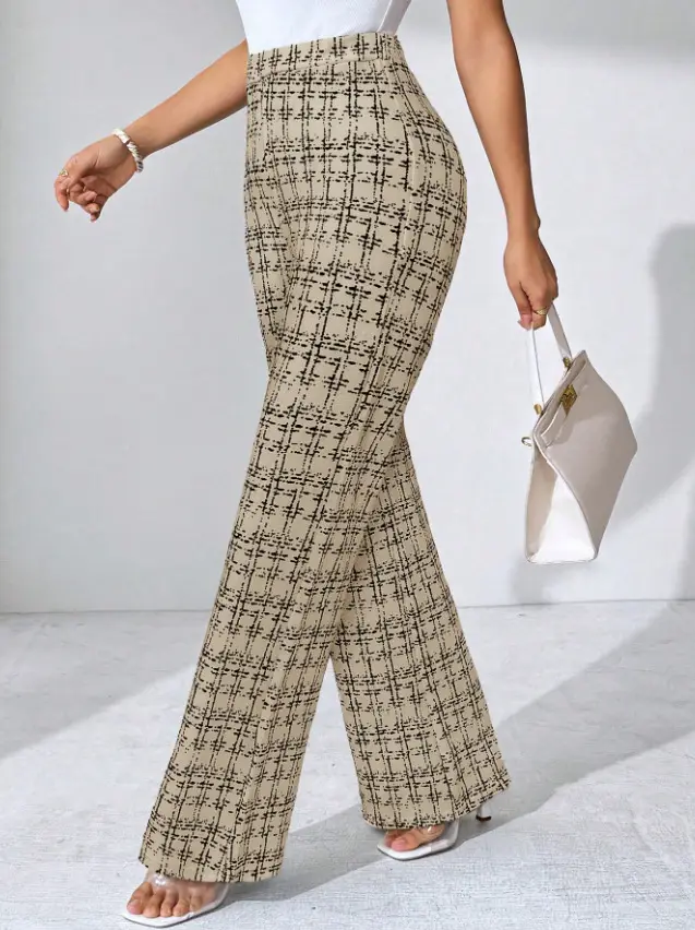 Women Woven Plaid High Waist Pants Spring Summer Autumn — feature 13