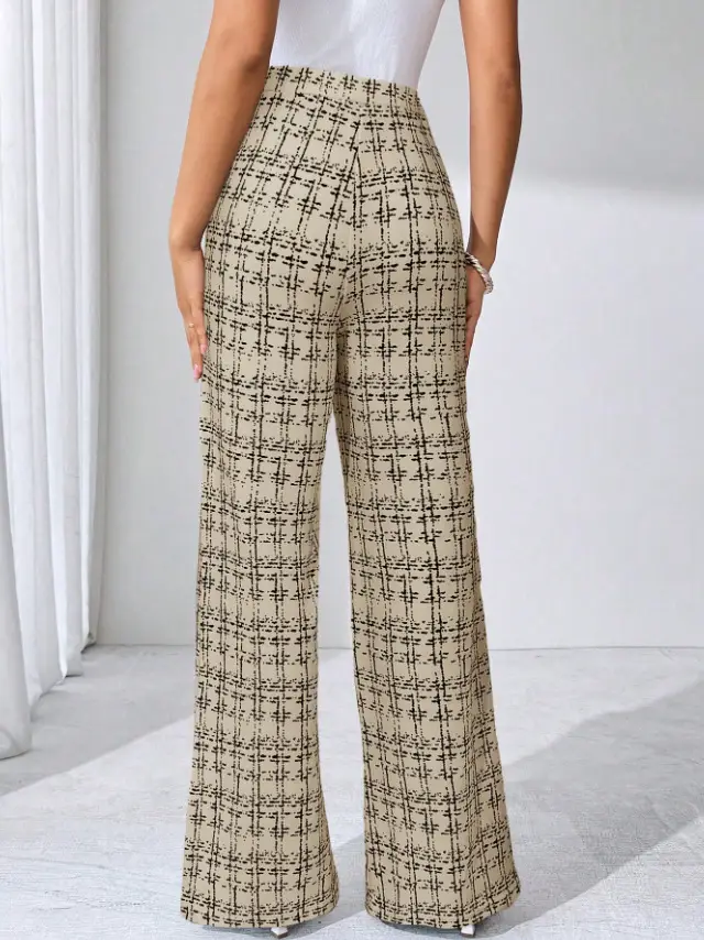 Women Woven Plaid High Waist Pants Spring Summer Autumn — feature 14