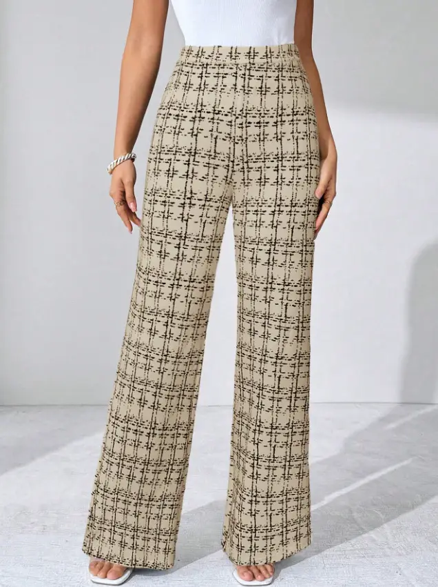 Women Woven Plaid High Waist Pants Spring Summer Autumn — feature 16