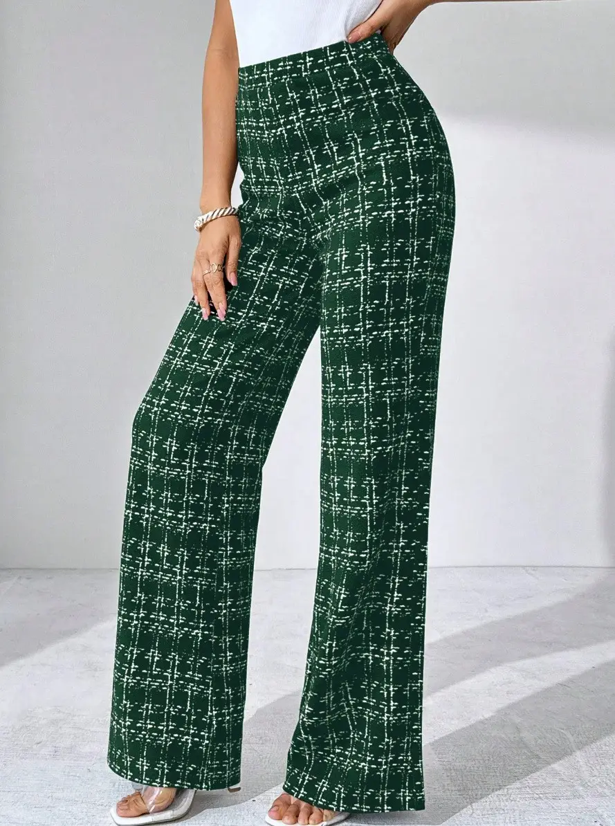 Women Woven Plaid High Waist Pants Spring Summer Autumn — feature 17