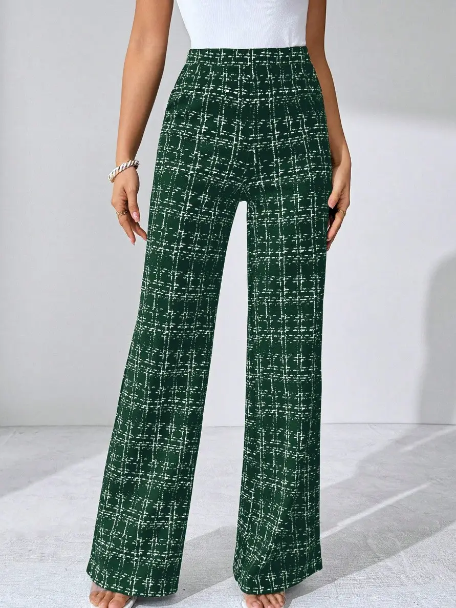 Women Woven Plaid High Waist Pants Spring Summer Autumn — feature 19