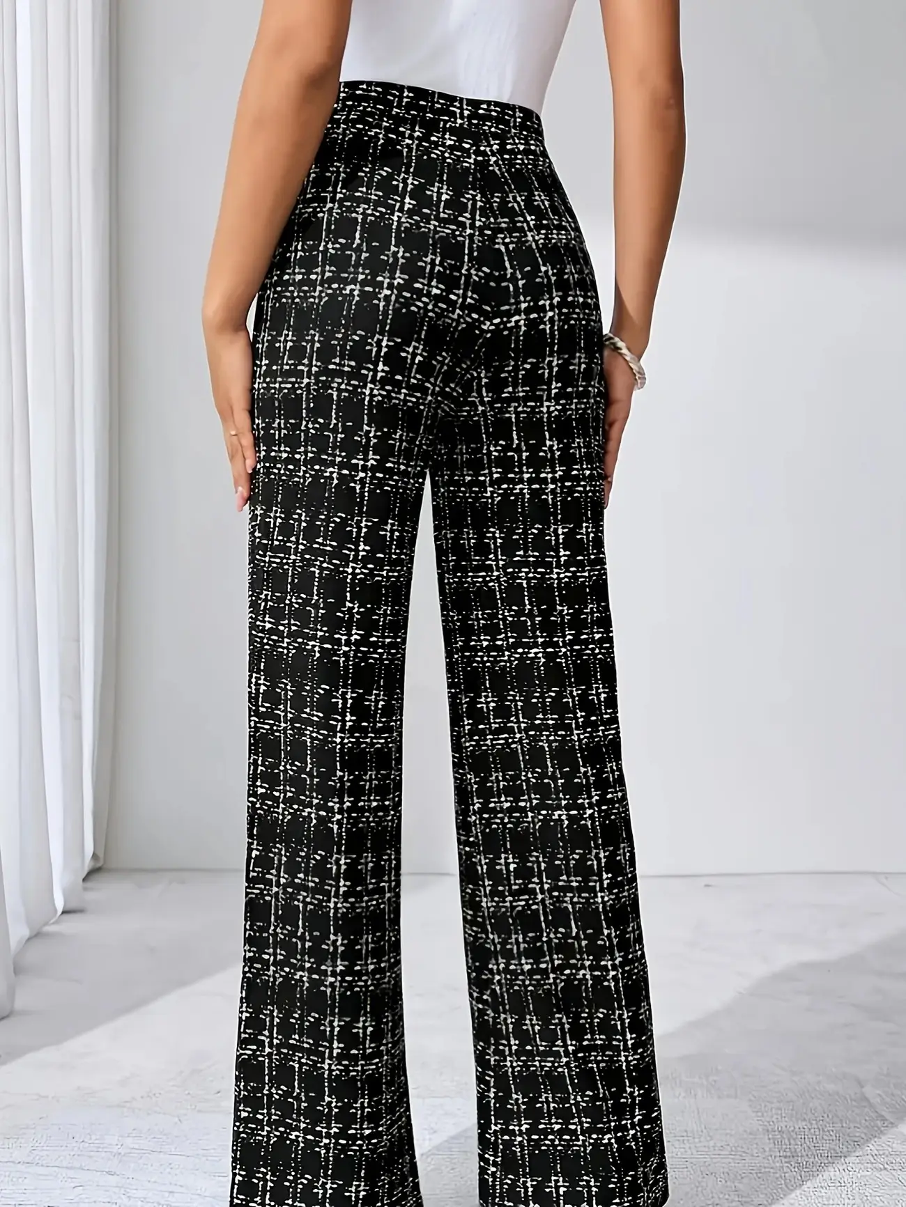Women Woven Plaid High Waist Pants Spring Summer Autumn — feature 24