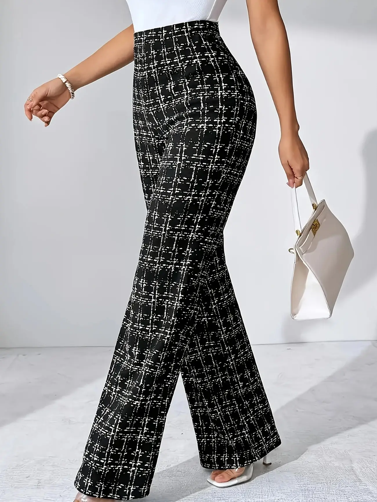 Women Woven Plaid High Waist Pants Spring Summer Autumn — feature 26