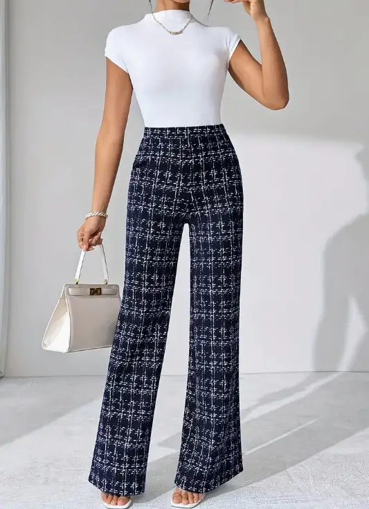 Women Woven Plaid High Waist Pants Spring Summer Autumn — feature 27