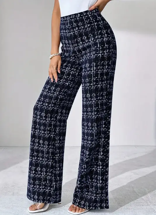 Women Woven Plaid High Waist Pants Spring Summer Autumn — feature 28