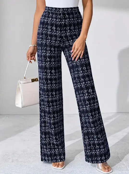 Women Woven Plaid High Waist Pants Spring Summer Autumn — feature 29