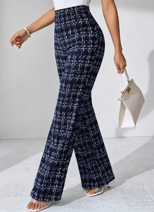 Women Woven Plaid High Waist Pants Spring Summer Autumn — feature 30