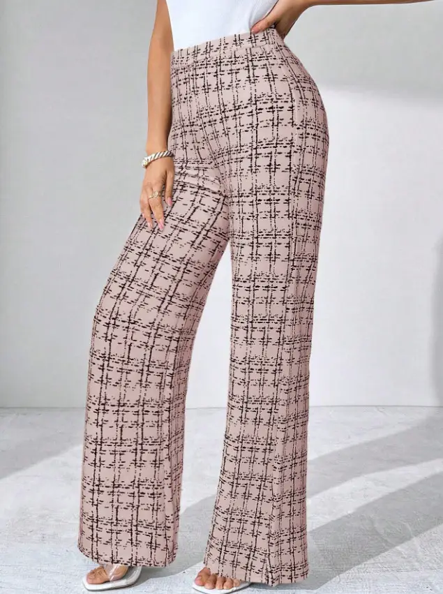 Women Woven Plaid High Waist Pants Spring Summer Autumn — feature 32