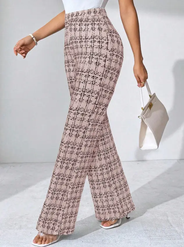 Women Woven Plaid High Waist Pants Spring Summer Autumn — feature 34
