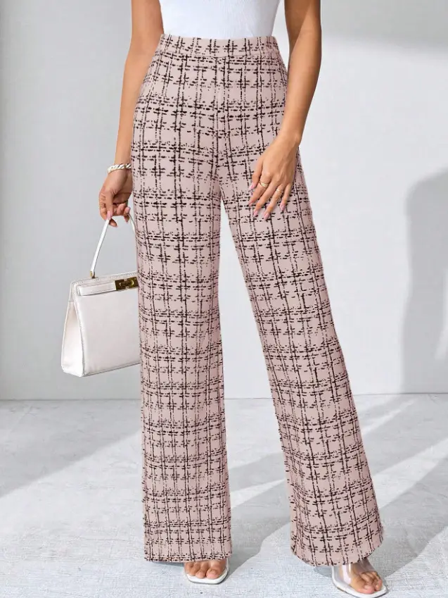 Women Woven Plaid High Waist Pants Spring Summer Autumn — feature 35