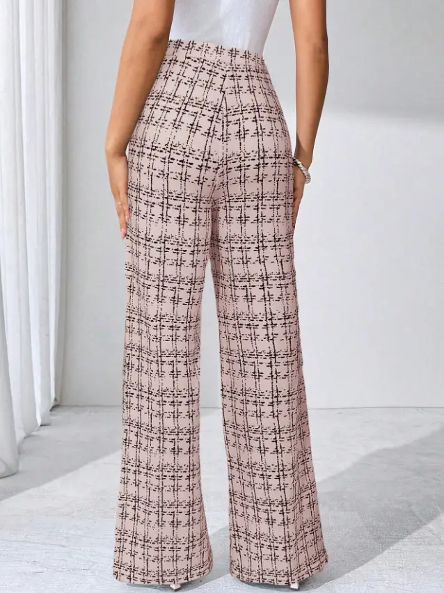 Women Woven Plaid High Waist Pants Spring Summer Autumn — feature 36