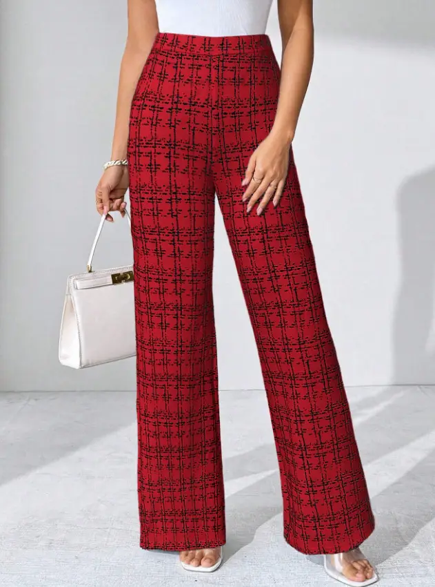 Women Woven Plaid High Waist Pants Spring Summer Autumn — feature 37