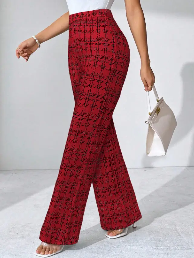 Women Woven Plaid High Waist Pants Spring Summer Autumn — feature 38