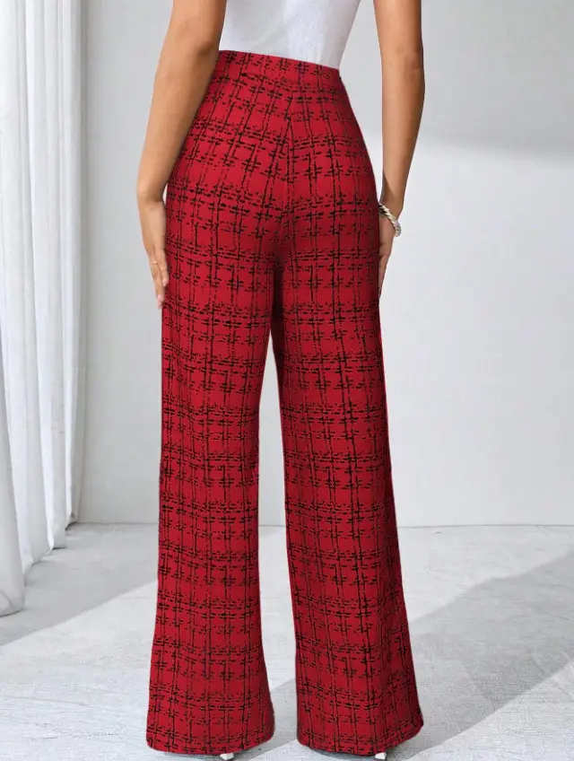 Women Woven Plaid High Waist Pants Spring Summer Autumn — feature 39