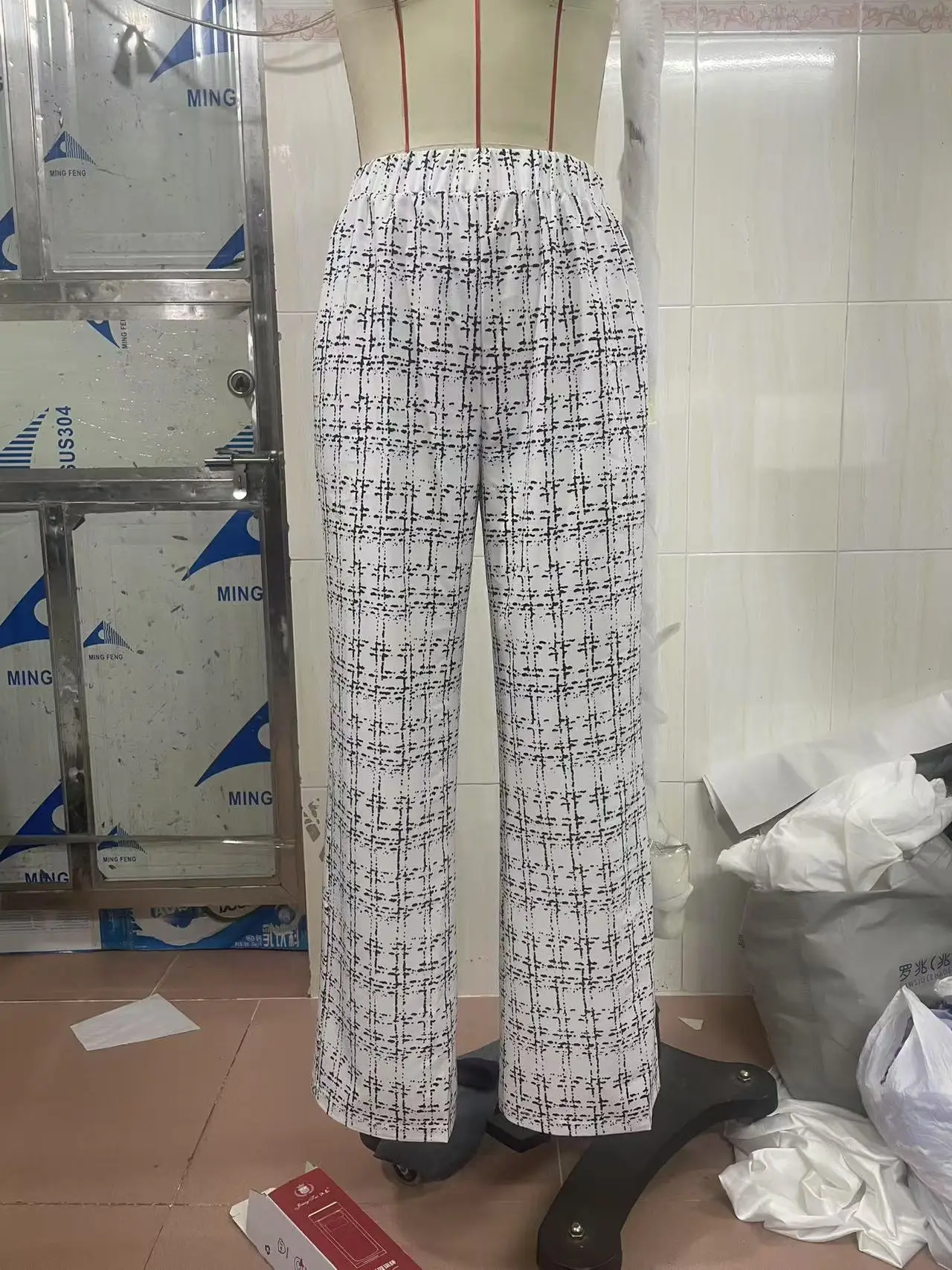 Women Woven Plaid High Waist Pants Spring Summer Autumn — feature 4