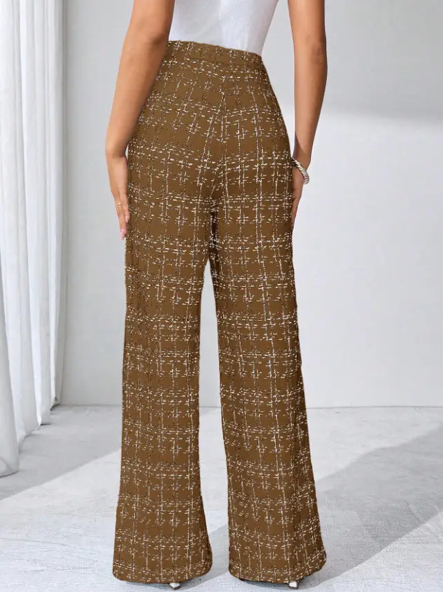 Women Woven Plaid High Waist Pants Spring Summer Autumn — feature 42