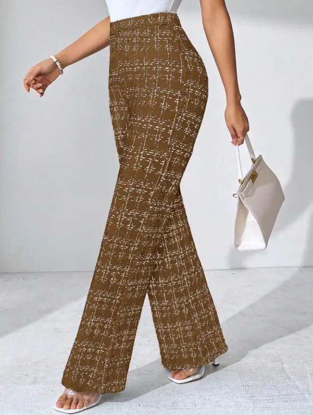 Women Woven Plaid High Waist Pants Spring Summer Autumn — feature 43