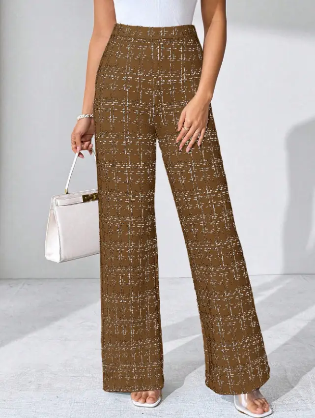 Women Woven Plaid High Waist Pants Spring Summer Autumn — feature 45