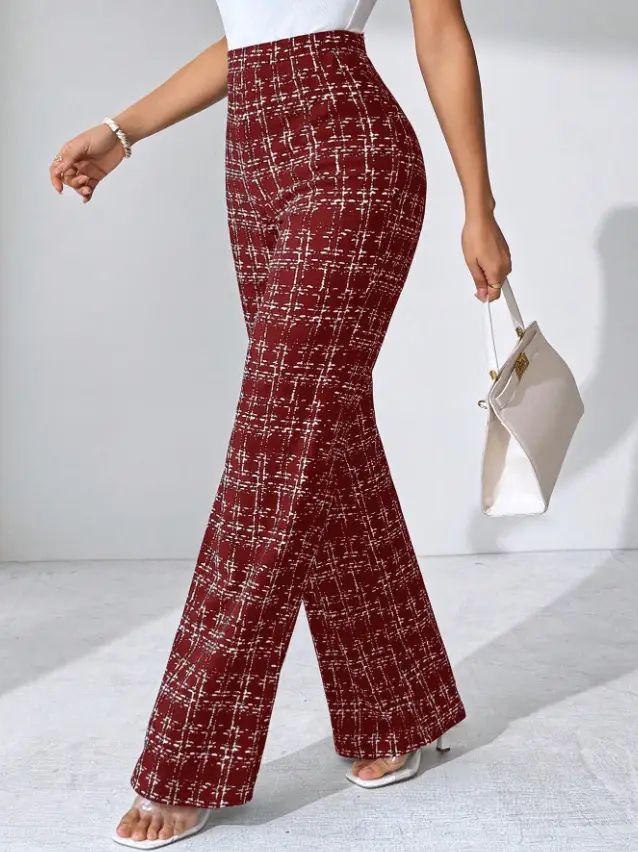 Women Woven Plaid High Waist Pants Spring Summer Autumn — feature 7