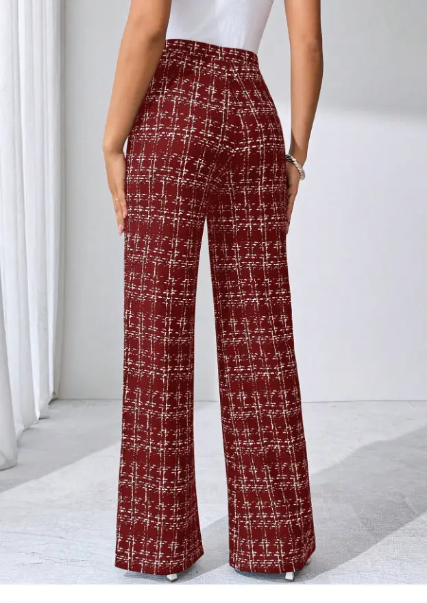 Women Woven Plaid High Waist Pants Spring Summer Autumn — feature 8