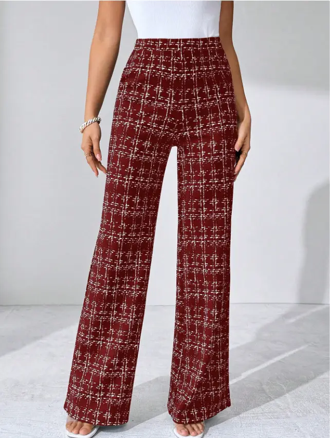 Women Woven Plaid High Waist Pants Spring Summer Autumn — feature 9