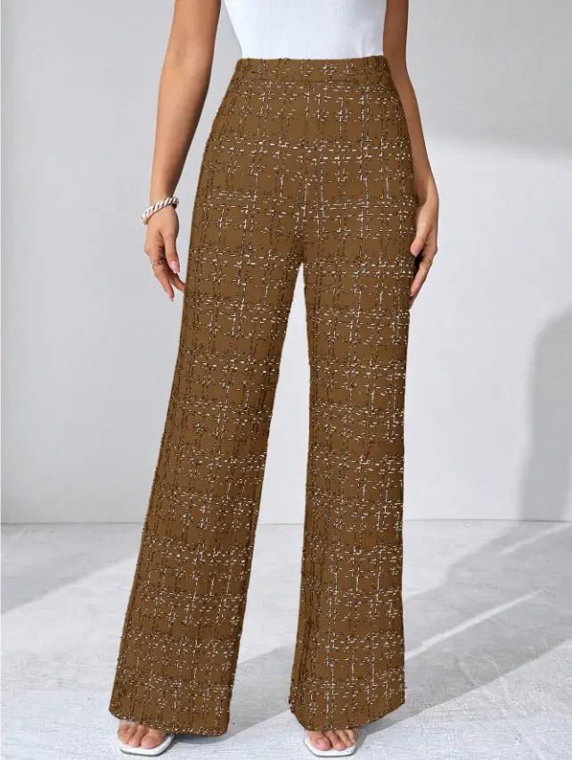 Women Woven Plaid High Waist Pants Spring Summer Autumn