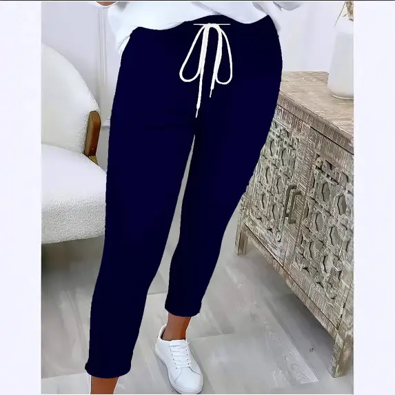 Women's Belted Pure Color Casual Pants Brown - Image 8