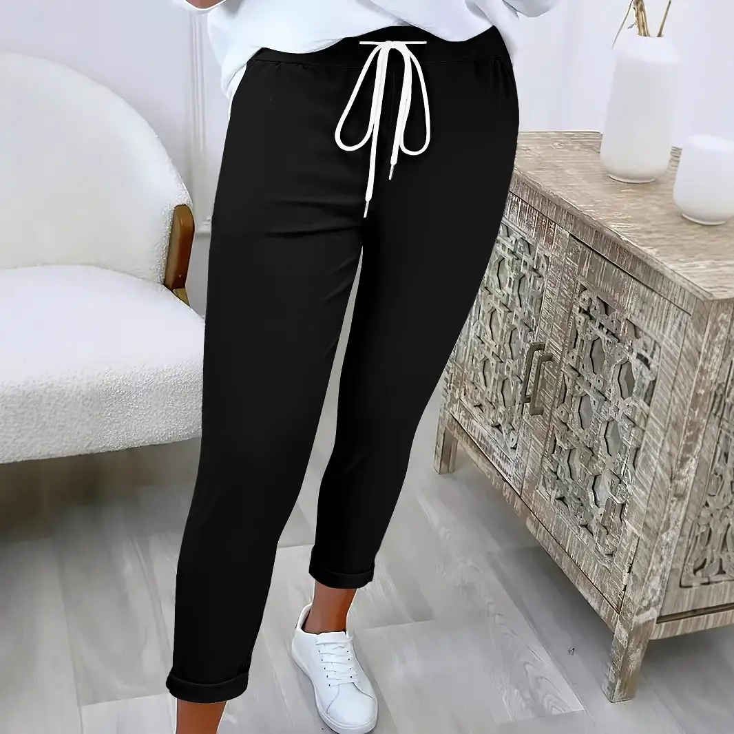 Women's Belted Pure Color Casual Pants Brown - Image 10