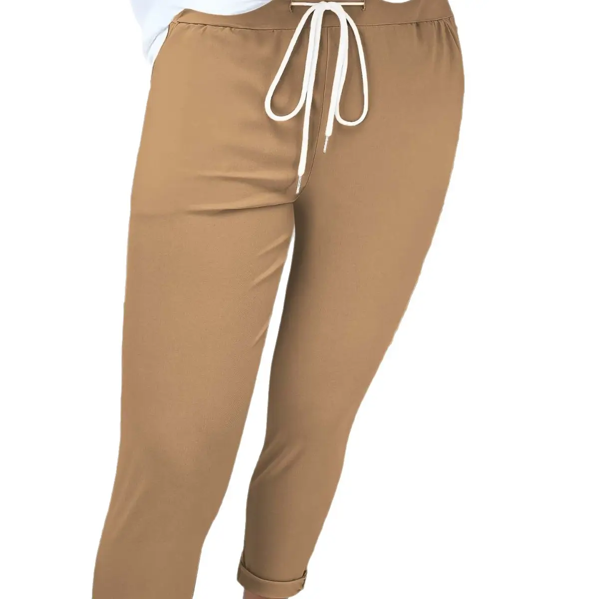 Women's Belted Pure Color Casual Pants Brown - Image 11