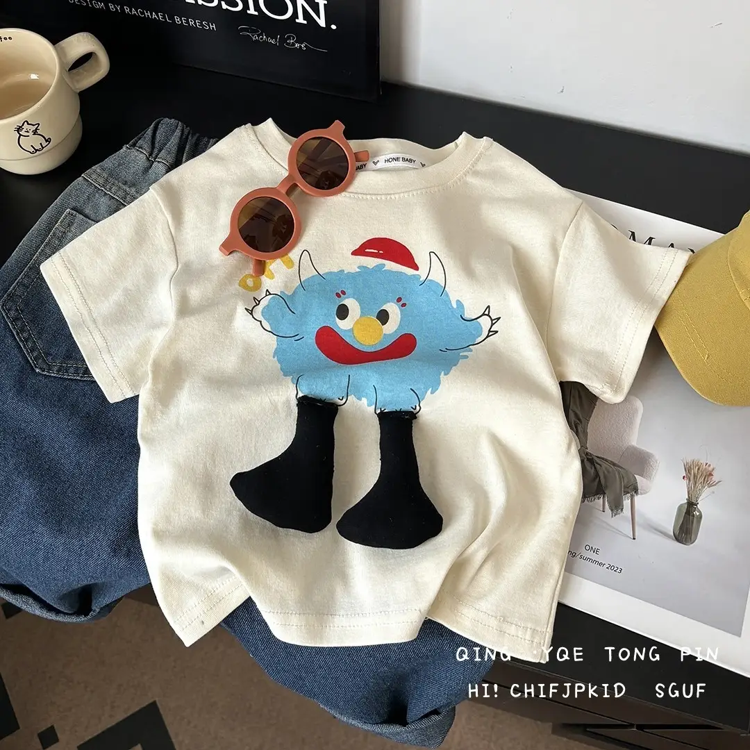Baby Cartoon Short Sleeve Cotton T-Shirt White - Image 2