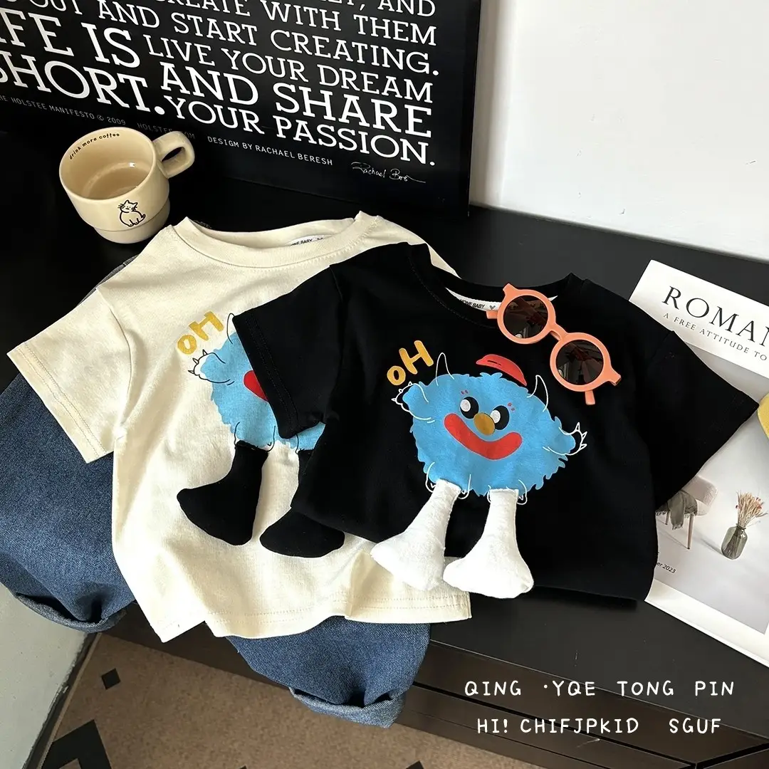 Baby Cartoon Short Sleeve Cotton T-Shirt White - Image 5