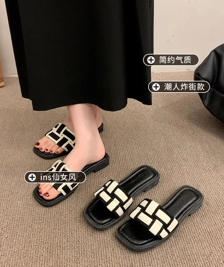 Black Cross Strap Flat Sandals for Women Summer — feature 2