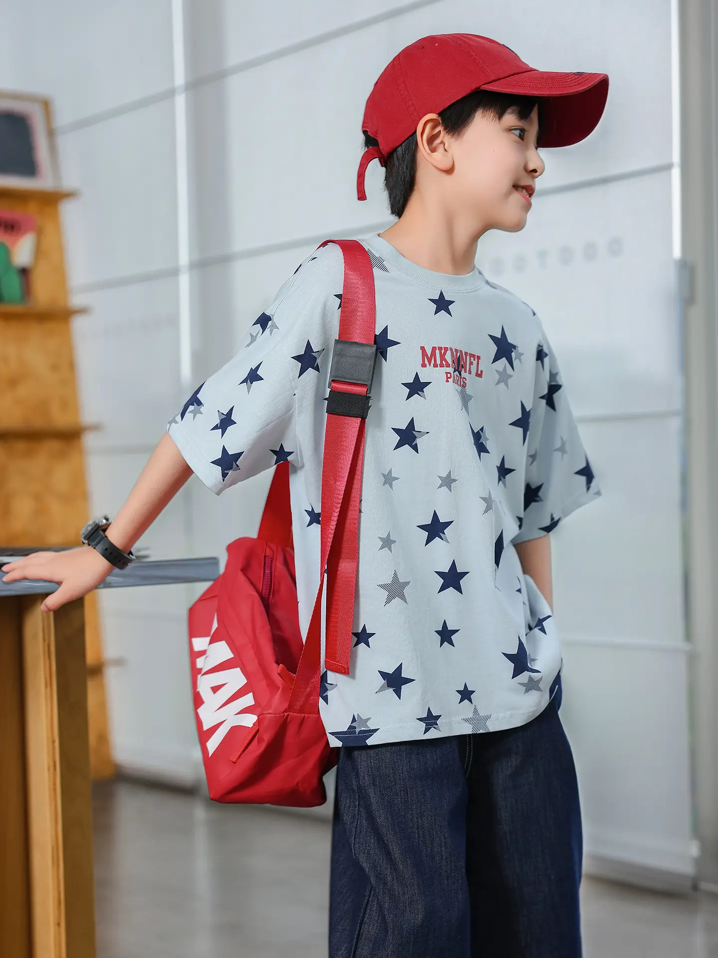 2025 Summer Boys Star Print Pure Cotton T-Shirt Top - Image 3