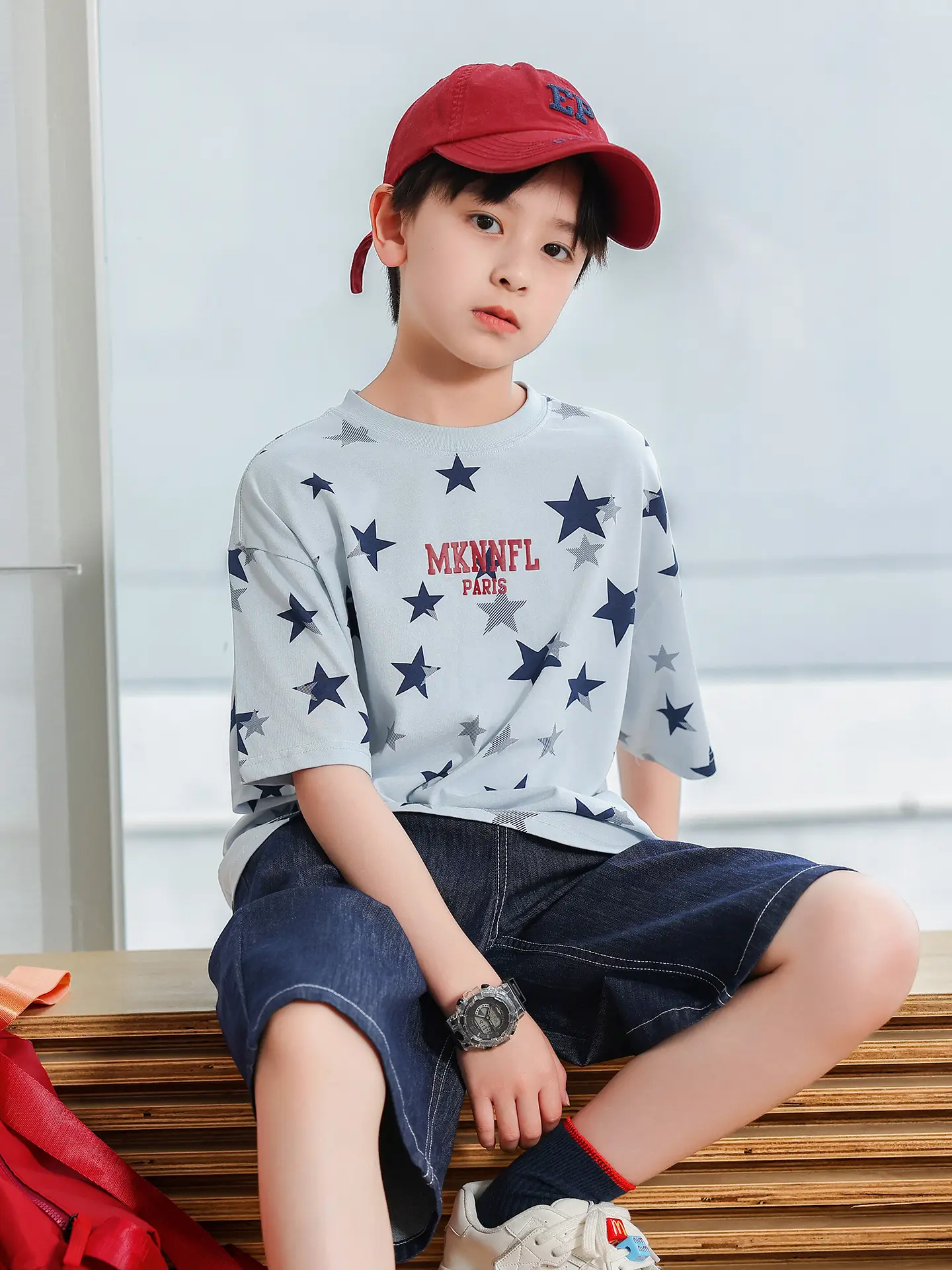 2025 Summer Boys Star Print Pure Cotton T-Shirt Top - Image 5