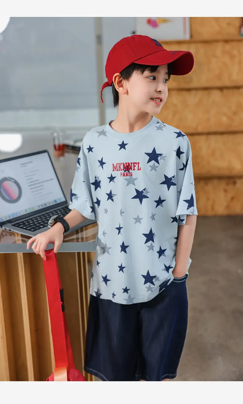 2025 Summer Boys Star Print Pure Cotton T-Shirt Top — feature 23