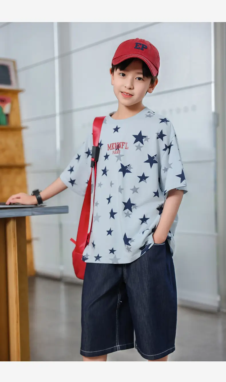 2025 Summer Boys Star Print Pure Cotton T-Shirt Top — feature 24