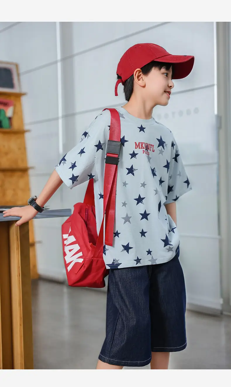 2025 Summer Boys Star Print Pure Cotton T-Shirt Top — feature 26