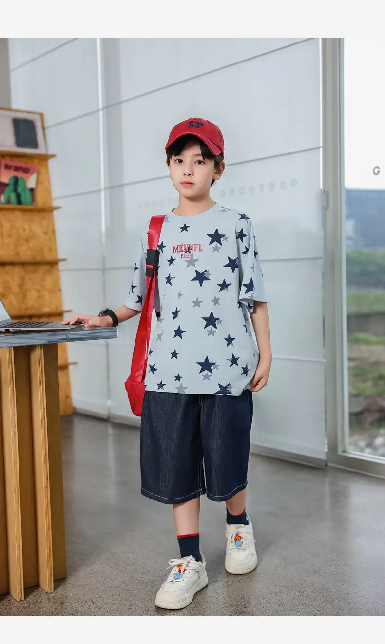 2025 Summer Boys Star Print Pure Cotton T-Shirt Top — feature 29