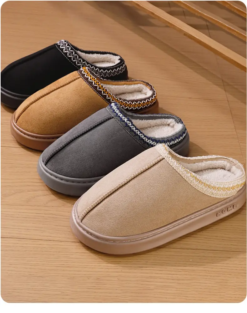 Women's Grey Fur Lined Winter Slippers — feature 3
