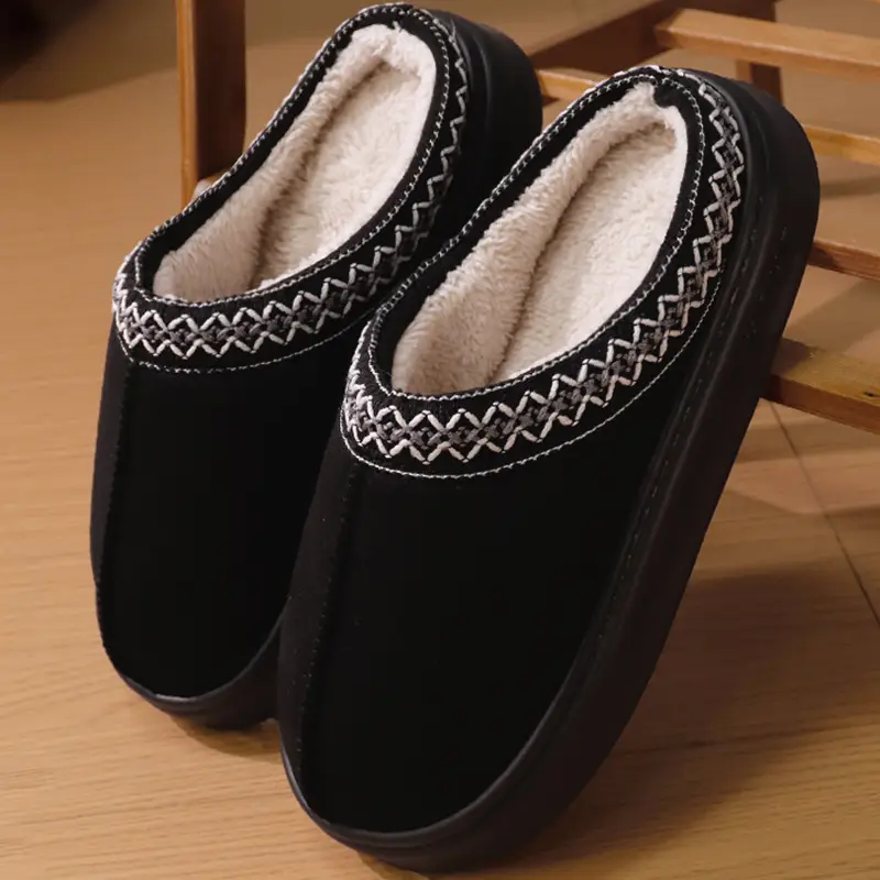 Women's Grey Fur Lined Winter Slippers