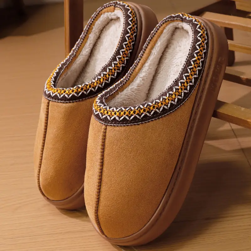 Women's Grey Fur Lined Winter Slippers