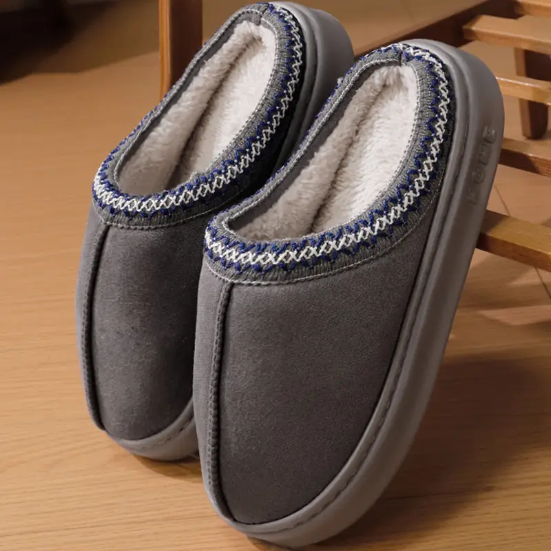 Women's Grey Fur Lined Winter Slippers