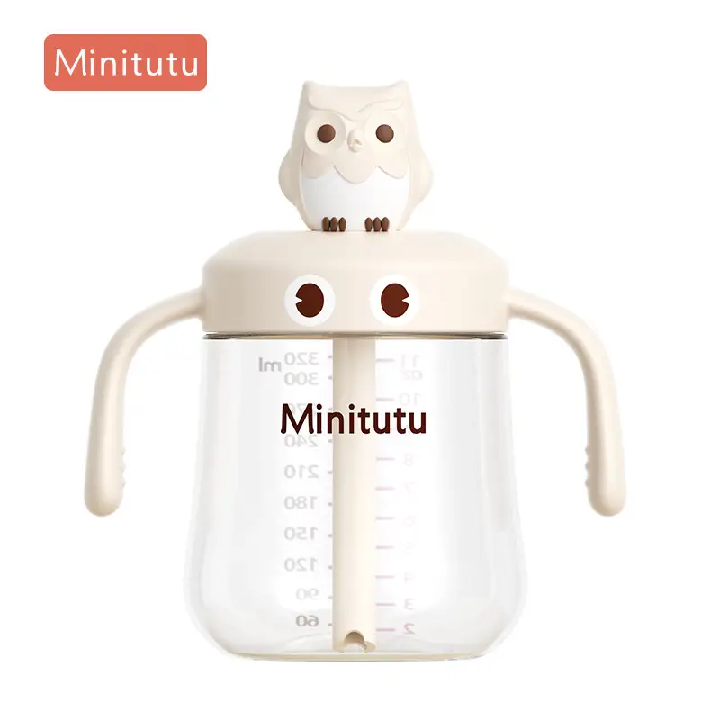 Minitutu Kidsren's Water Cup Milk Bottle Pp Milk Cup Cartoon Owl Shape Baby Learning Drinking Cup Anti-Fall Wholesale