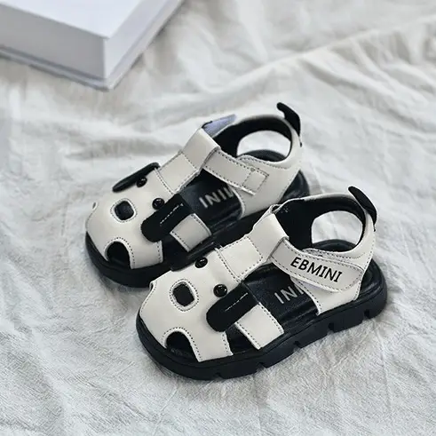 Black Soft Leather Toddler Sandals for Boys Summer