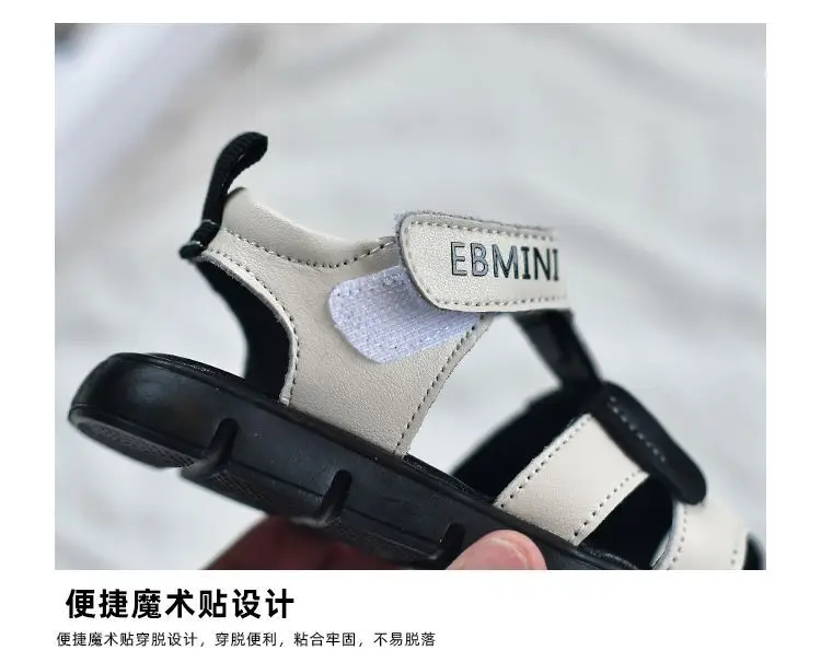 Black Soft Leather Toddler Sandals for Boys Summer — feature 2