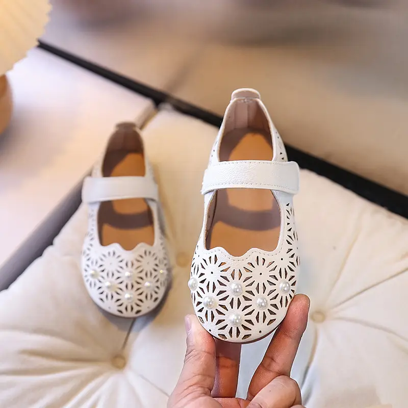 Girls Cut Out Leather Shoes Pink Yellow White Non-Slip Sole