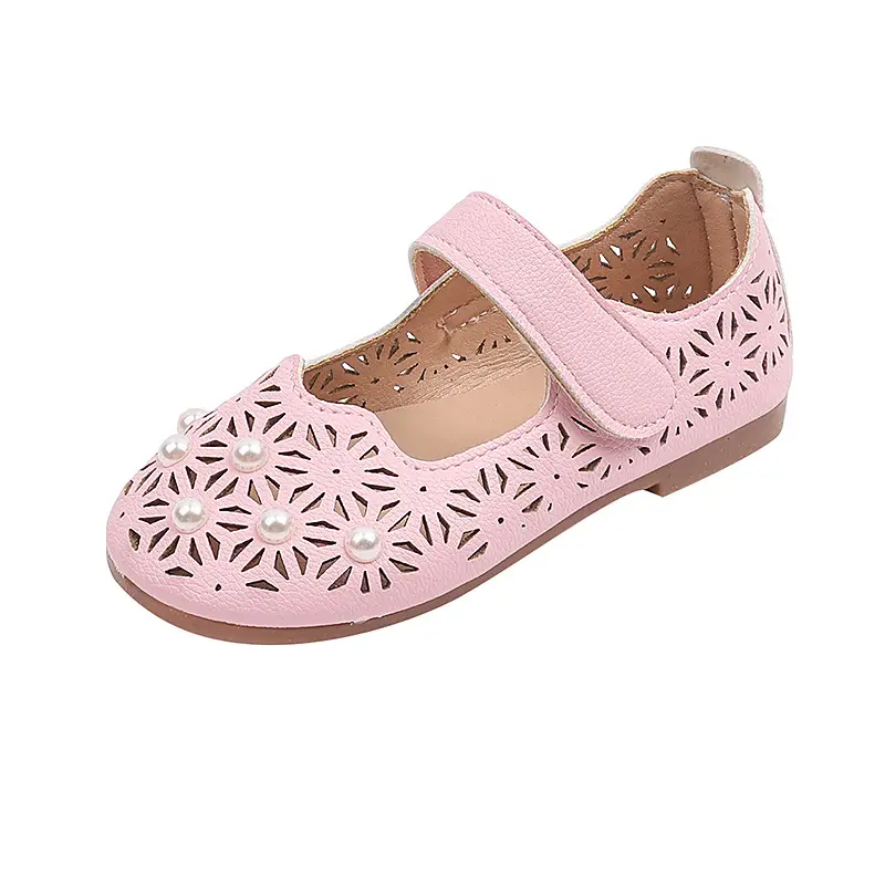 Girls Cut Out Leather Shoes Pink Yellow White Non-Slip Sole