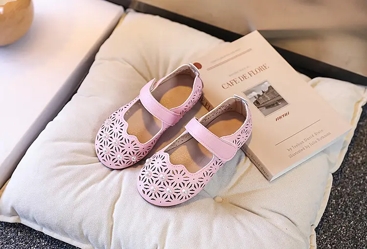 Girls Cut Out Leather Shoes Pink Yellow White Non-Slip Sole — feature 12